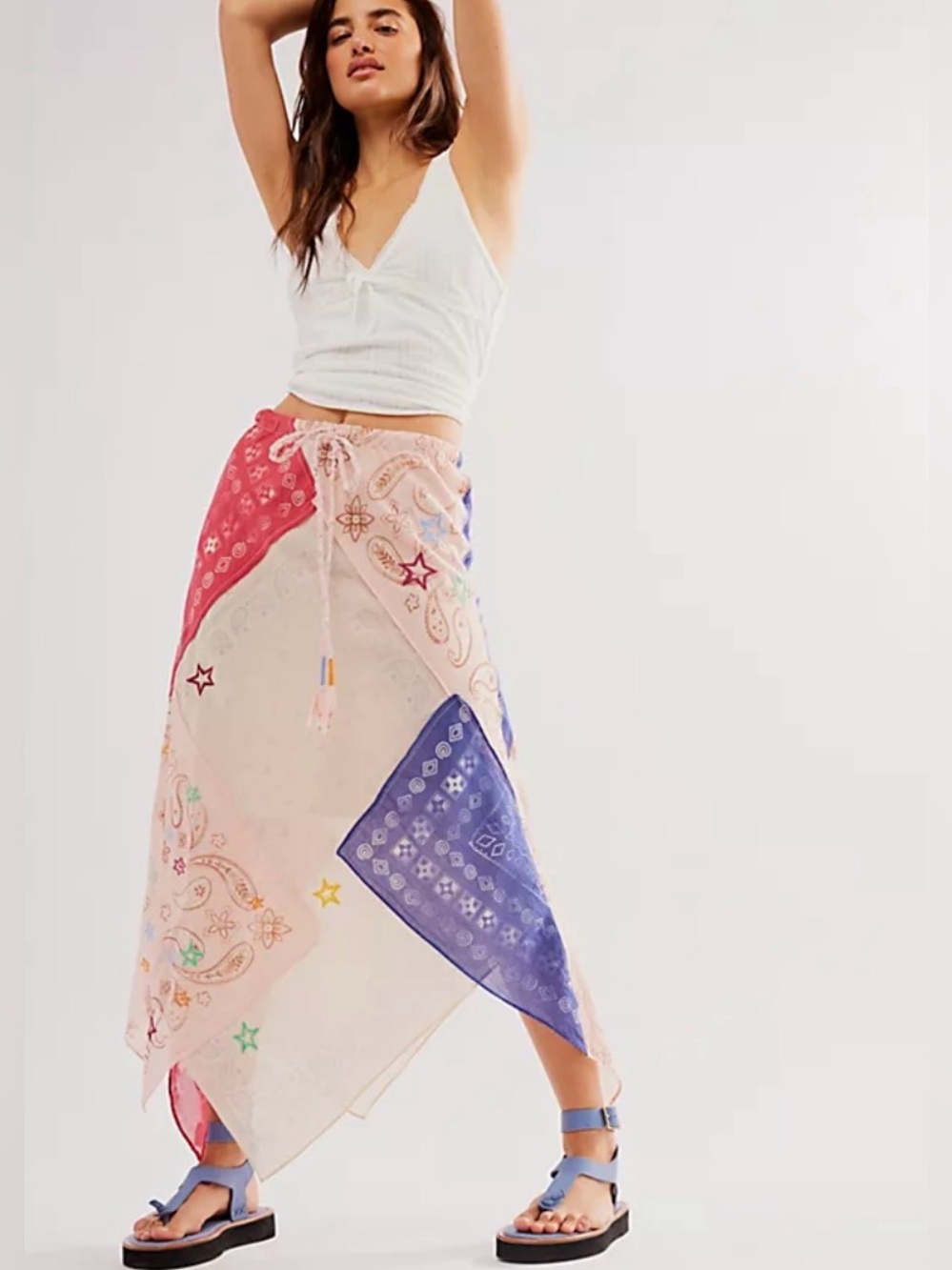 Free People Ainslee Maxi Skirt L Bandana Patchwork Embroidered Boho Festival